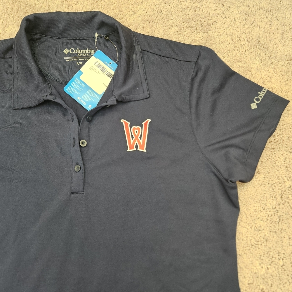 Columbia Worcester Red Sox WooSox Blue Polo Red Logo Baseball Womens Large NWT